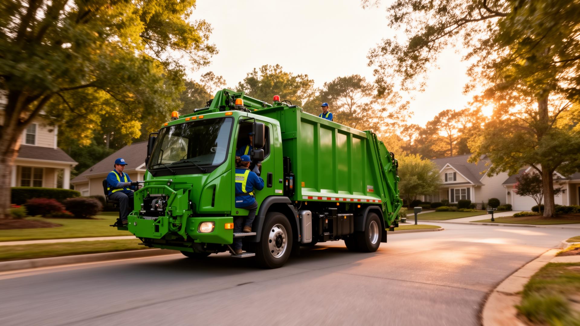 Regulation Z waste management truck serving a North Carolina neighborhood